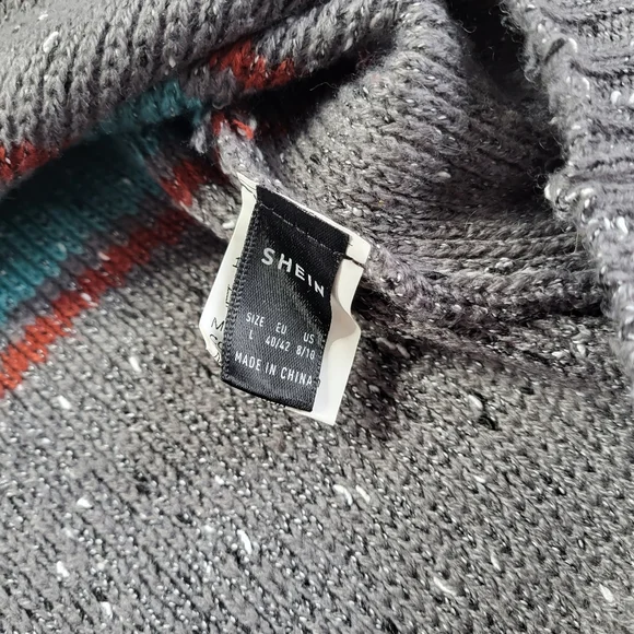 SHEIN grey and teal color block v-neck oversized sweater - Picture 5 of 6